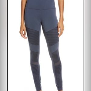 ALO Yoga Slate Gray Moto Ribbed Leggings with Black Panels